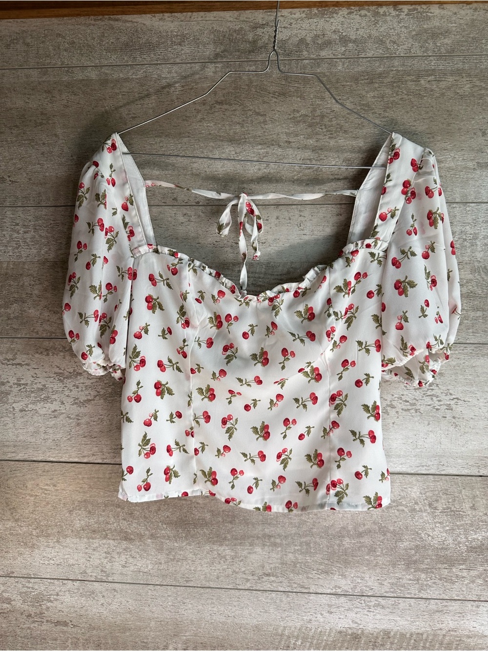 Abercrombie Square Neck Puff Sleeve Top Cherry Print Size Small